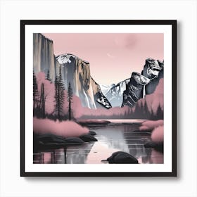 Yosemite Valley Soothing Pink Landscape Art Print