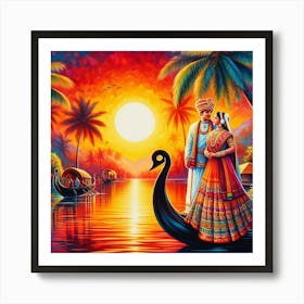 Indian Couple On Boat Art Print