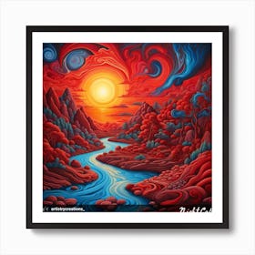 Sunset Over The River Art Print