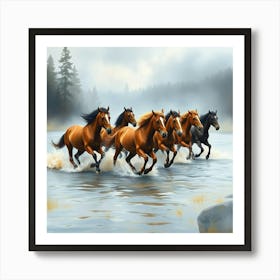 Horses Running In The River 5 Art Print