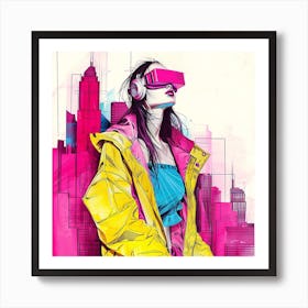 Digital Girl With Vr Glasses Art Print