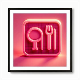 Neon Fork And Knife Icon Art Print