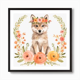 Floral Baby Wolf Nursery Illustration (37) Art Print