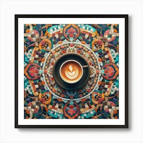 Coffee Cup On A Colorful Tile 1 Art Print