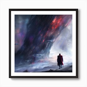 Man Walking Through A Cave Art Print