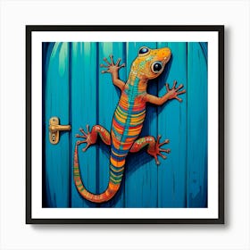 Gecko on Blue Door Art Print