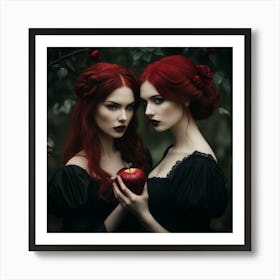 Two Red Haired Women Holding An Apple 1 Art Print