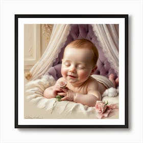 Baby Sleeping With Rose Art Print