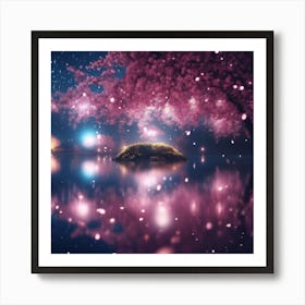 Pink Reflections of Cherry Blossom Trees at Midnight 1 Art Print