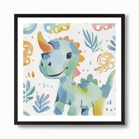 Cute Muted Pastels Protoceratops Dinosaur 3 Art Print