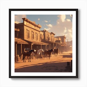 Western Town In Texas With Horses No People Unreal Engine Greg Rutkowski Loish Rhads Beeple M (2) Art Print