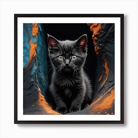 Black Kitten In A Cave Art Print