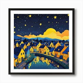 Paper Art Illustration Concept Of Heaven Night Landscape Of Village Tove Jansson Illustration Of A Girl Looking Up At The Stars (2) Art Print