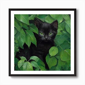 Black Kitten In The Leaves Art Print