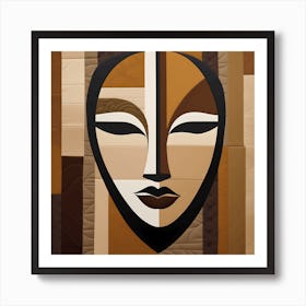 Patchwork Quilting Abstract Face Art with Earthly Tones, American folk quilting art, 1382 Art Print