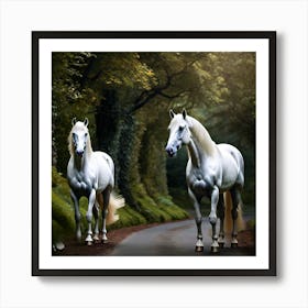 White Horses In The Forest 1 Art Print