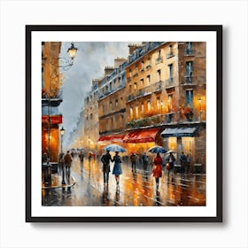 Paris Street Rainy Day Painting (13) Art Print
