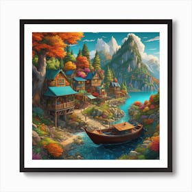 In An Isometric But Life Like Style A Gifted Painter Imaginative Creates Vibrant Landscapes A W 195148155 Art Print