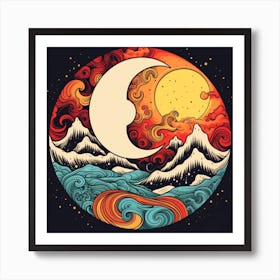 Moon And Waves 8 Art Print