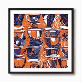 Drew Illustration Of Cup On Chair In Bright Colors, Vector Ilustracije, In The Style Of Dark Navy An Art Print