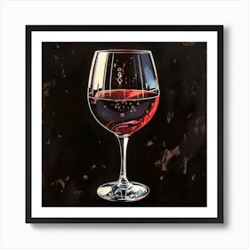 Glass Of Red Wine In By David Bromley Style On Black Background Art Print