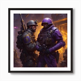 Two Soldiers In Purple Uniforms Art Print