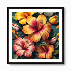 Orange, purple and yellow flowers 6 Art Print