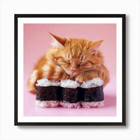 Cat Sleeping On Sushi 2 Art Print