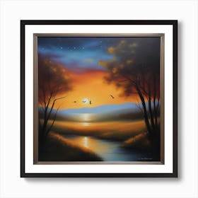 Sunset Over The River Art Print