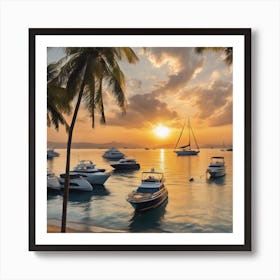 620985 Clean Beach, Blue Waters, Golden Sand, Palm Trees, Xl 1024 V1 0 Art Print