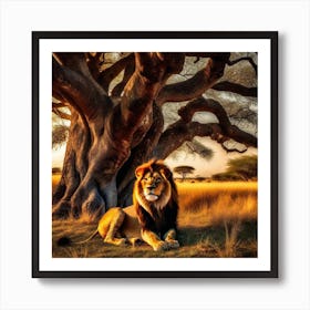 Lion Under A Tree 12 Art Print