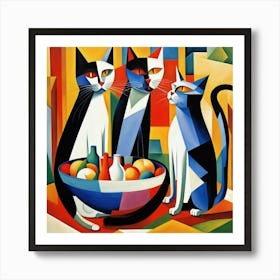 Three Cats In A Bowl Affiche