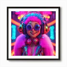 Futuristic Girl With Headphones Art Print