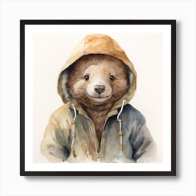 Watercolour Cartoon Wombat In A Hoodie 1 Art Print