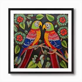 Parrots On A Branch Art Print