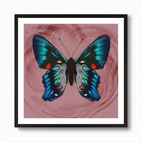 Mechanical Blue Butterfly The Ancyluris Meliboeus On A Pink Background Art Print