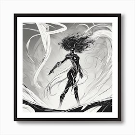 Negative Space Comic Art, Fierce Heroine, Silhouette, Black And White Backdrop, Clean Lines, Minima (7) Art Print