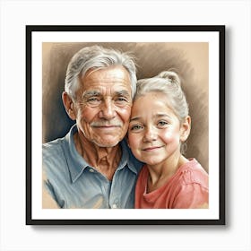 Portrait Of An Old Man And His Granddaughter Art Print