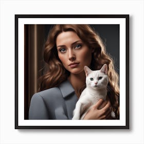 A Photorealistic Model With A Cat In Her Hand Looking In The Camera 748168013 Art Print