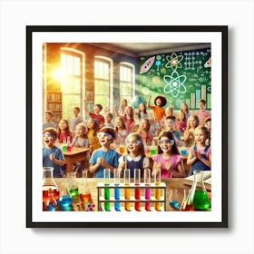 Learning In Action Wall Art An Engaging Classroom Science Experiment Scene To Inspire Curiosity And Joy In Students, Perfect For Schools Or Study Rooms Print Art Art Print