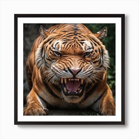 Angry Tiger Portrait Mouth Open Big Tee Art Print