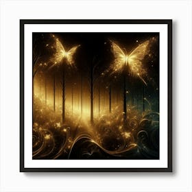 Golden Butterflies In The Forest 2 Art Print