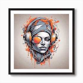 Dj Girl With Headphones Art Print