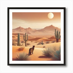 landscape Desert Cat Art Print