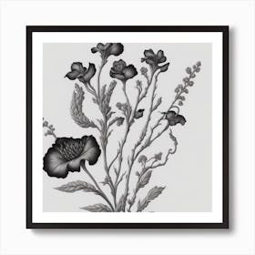 Black And White Drawing Of Flowers myluckycharm Art Print