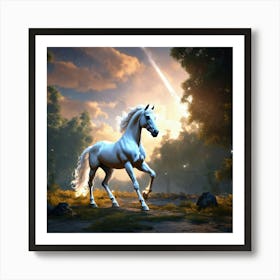 White Horse In The Forest 1 Art Print