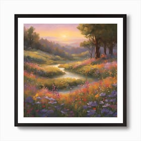 Sunset In The Meadow 1 Art Print