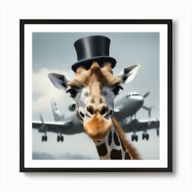 Top hat on giraffe at airport Art Print