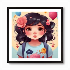 Girl With Balloons Art Print