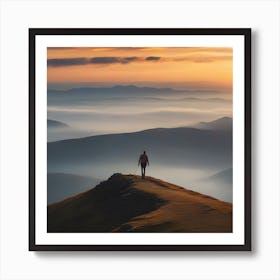 Man Standing On Top Of A Mountain Art Print